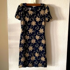 Talbots Vintage (1980’s) Womens Black/Gold Floral Dress Size 4 Petite